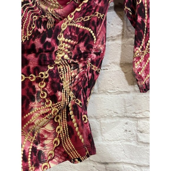 Simonton Says Shirt XS Gold Chain Pink Snake Print Ruched Side Top 8456 - Picture 4 of 6